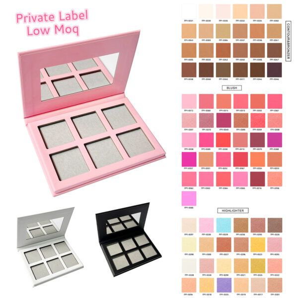 Wholesale private label vegan highlighter bronzer blush palette custom logo on blush palette